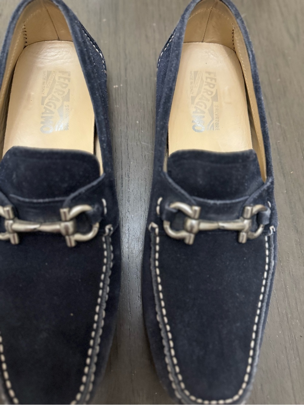 Salvatore Ferragamo Navy Suede Bit Loafers View 5